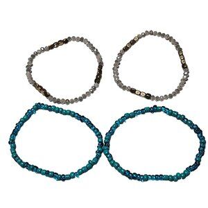 Retro Beaded Stretch Bracelets Turquoise Gold Faceted Beads Jewelry Set of 4